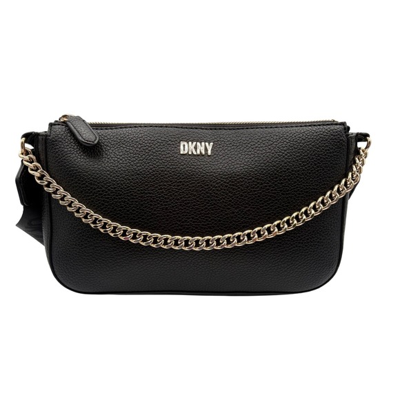 Dkny Handbags - DKNY Crossbody‎ Bag Womens Small Black Excellent Pebbled Gold Chain Logo Strap